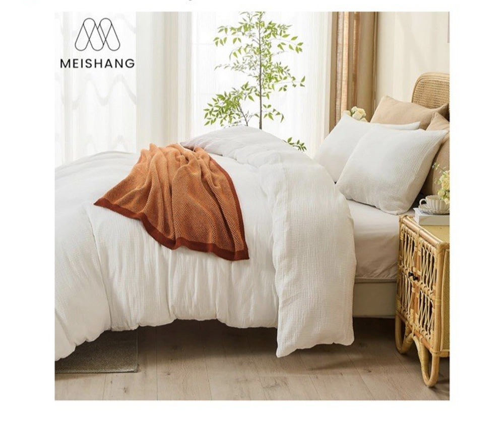Muslin Queen Duvet Cover & Pillowcases 100% Organic Cotton Soft Textured Gauze